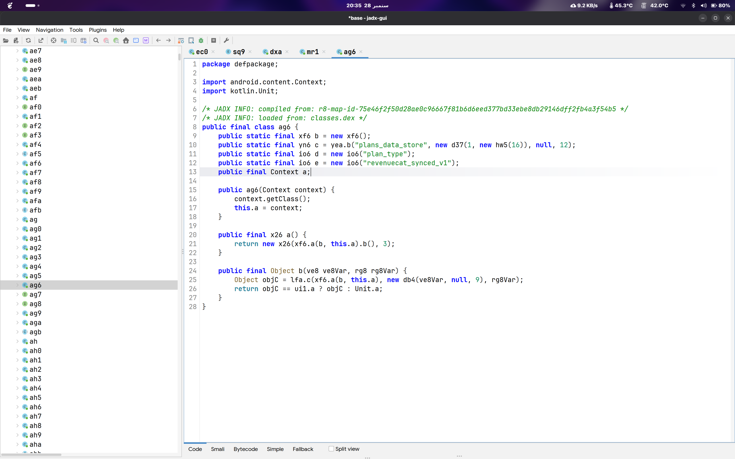 JADX showing the storage class with three readable string keys